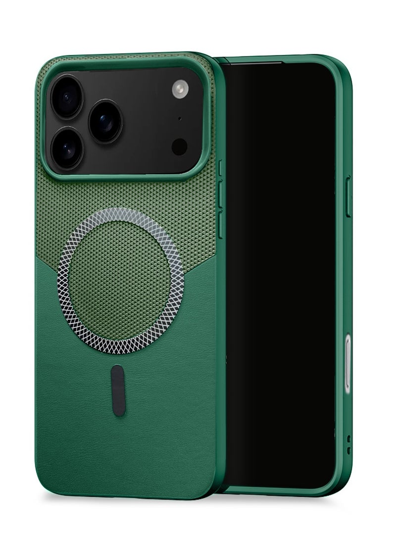 دبليو تيك غطاء هاتف آيفون 17 برو ماكس 5G لعام 2025 جلد فاخر مصمم بحماية متينة مع مغناطيس ماغسيف (MCMPMN) - زيتوني/أخضر داكن - Image 1