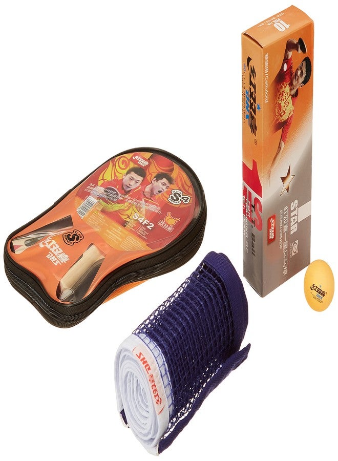دي إتش أس مضرب تنس الطاولة S-S4F2 DHS مع كرة تنس الطاولة DHS 40 مم، نجمة واحدة برتقالية (علبة من 10 قطع) وشبكة تنس الطاولة 409 - Image 1