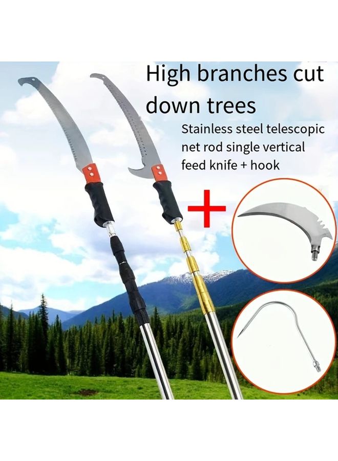 Telescopic Stainless Steel Pole Saw With Hook And Curved Blade For Tree Trimming - Image 2
