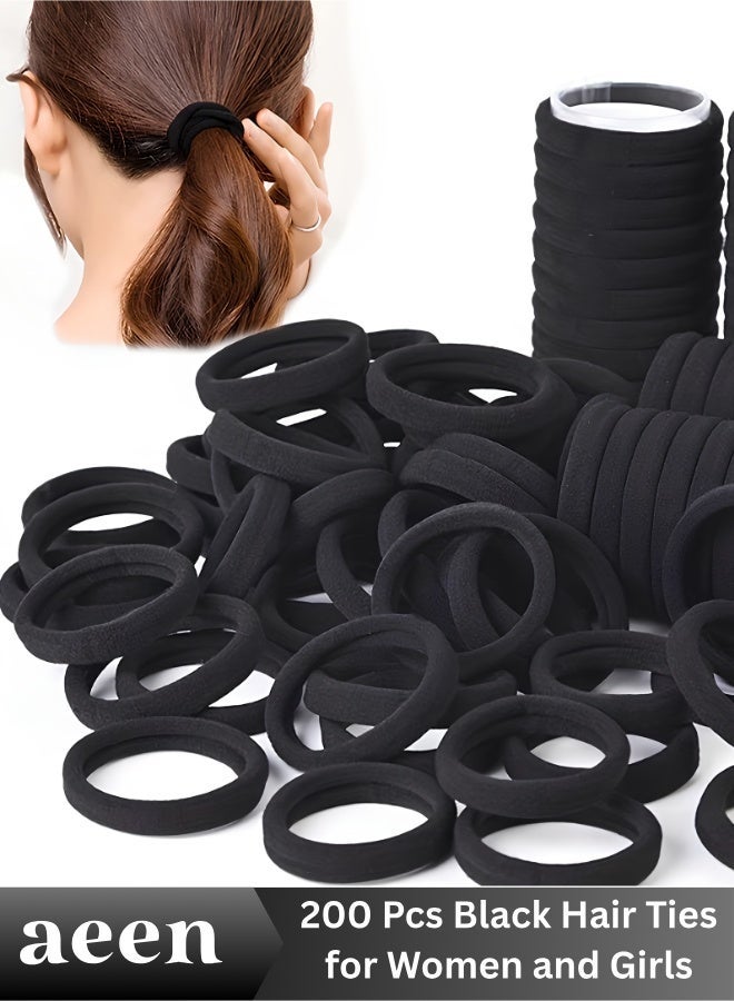 aeen 200pcs Black Hair Ties for Women and Girls, High Elasticity Durable Hair Bands, Soft Towel Hair Elastics for Ponytails, Updos, Braiding, Sports and Daily Use - Image 1