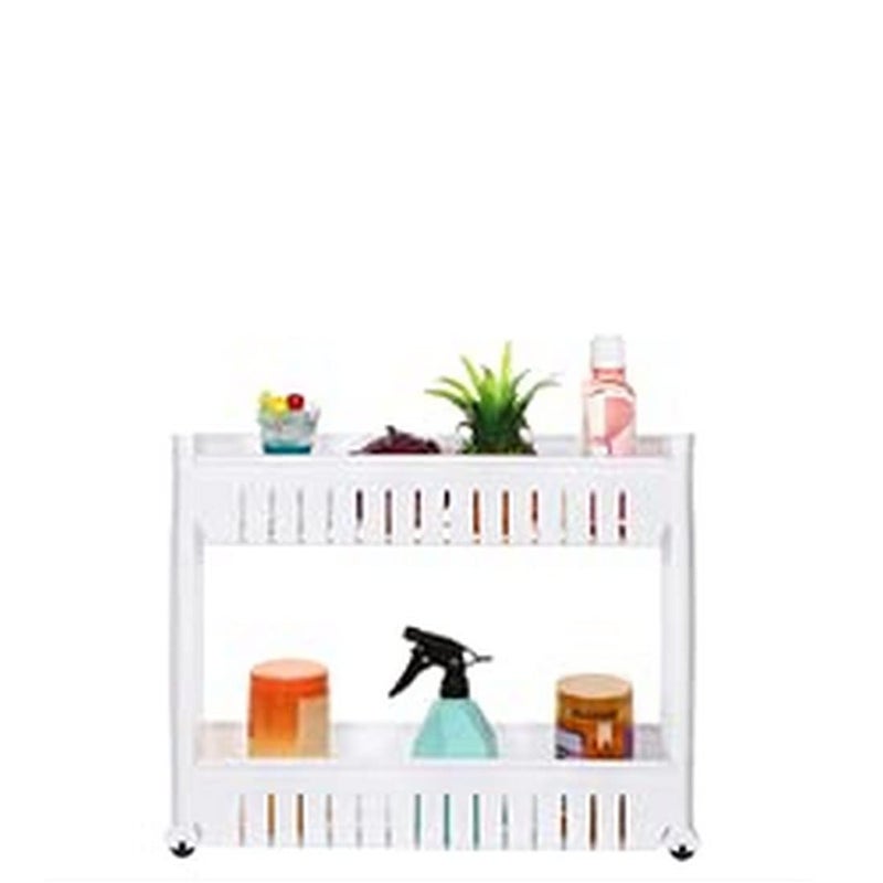 RENARSH Plastic 2 Tier Space Saving Storage Organizer Slim Rack Shelf with WheelsSlim Slide Out Kitchen Trolley Rack Holder Storage Organizer for Kitchen Bathroom White