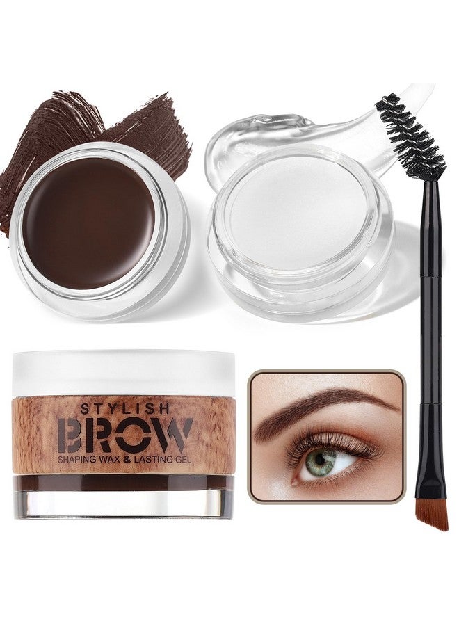 UCANBEMAKEUP 2 In 1 Makeup Kit With Eyebrow Gel,Shaping Wax & Duo Brush, Waterproof Dark Brown Pomade For Fill And Detail Brows, Clear Brow Styling Gel Lift For Fluffy Feathery Brow Breeze - Image 1