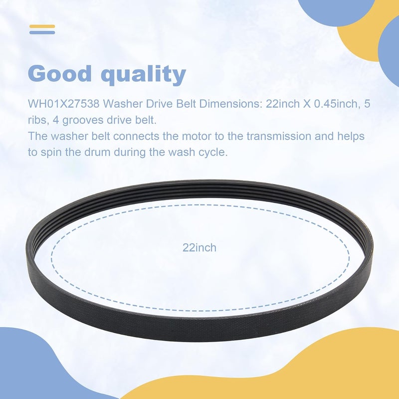 yrjns WH01X27538 Washer Drive Belt Replacement for GE, Hotpoint Clothes Washing Machine Parts AP6328256, PS12299369, 4587903, 290D1101P005-5 Pack - Image 2