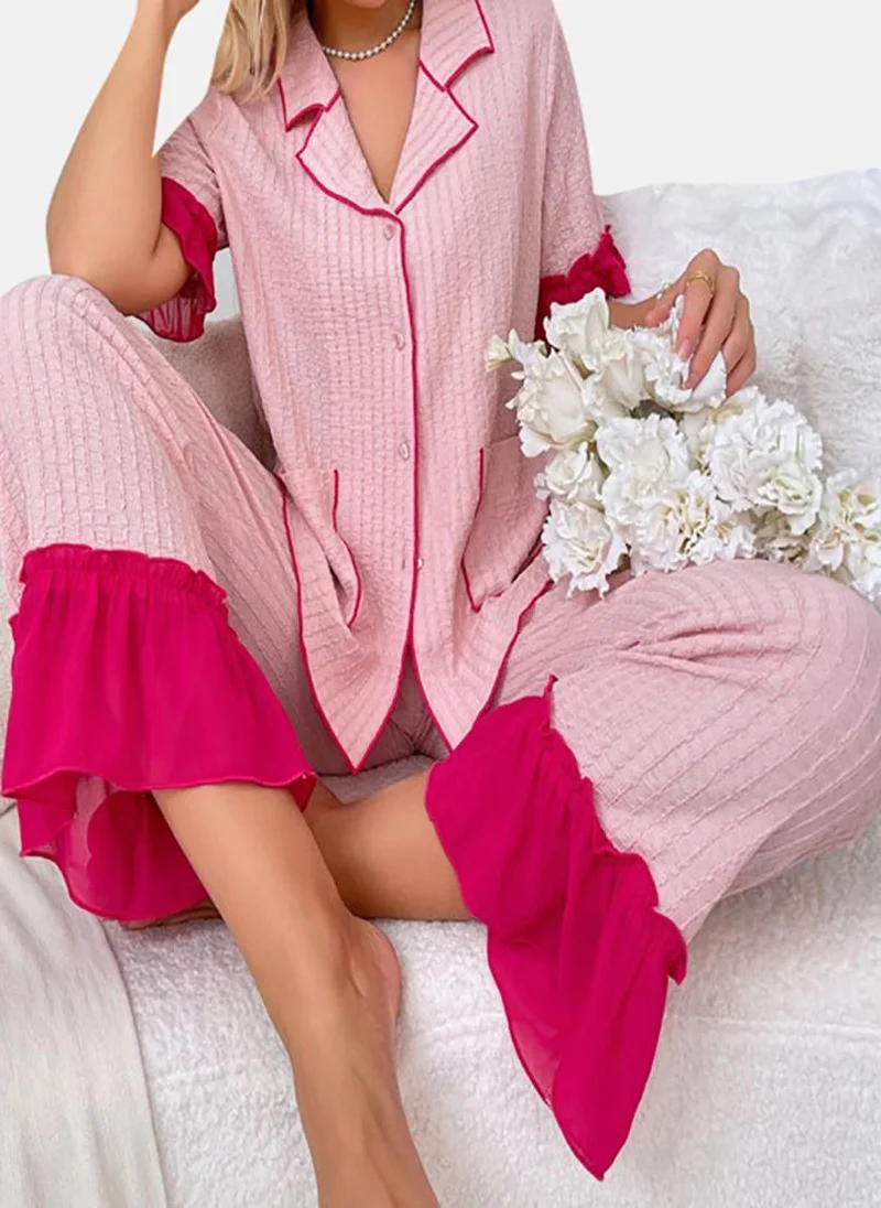 YUNIQEE Pink Solid Pyjamas & Shirt
