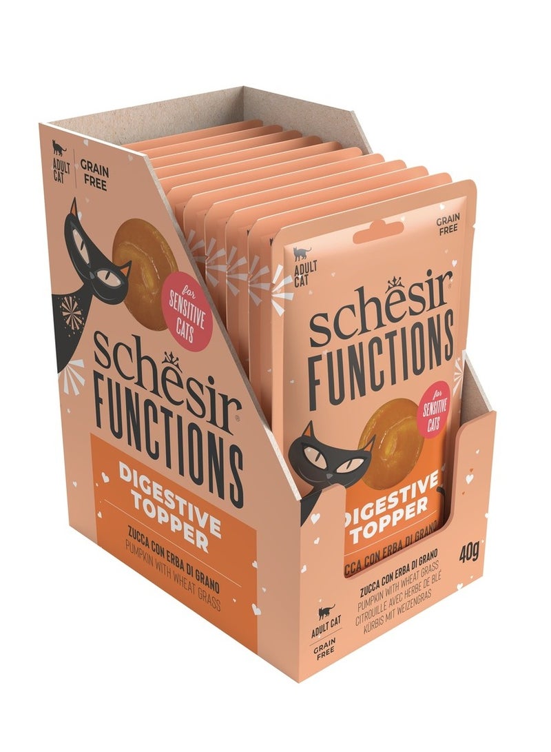 شيسر كيس طعام القطط Schesir Functions Digestive Topper بنكهة اليقطين مع عشبة القمح 40 جرام (12 كيس) - Image 1