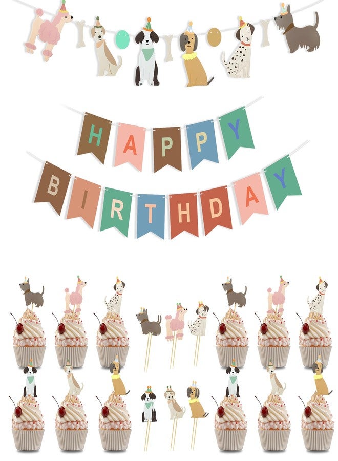 Philbinden 26 قطعة من زينة حفلات الكلاب، لافتة بتصميم كلاب - خلفية لافتة عيد ميلاد، زينة كب كيك بتصميم كلاب، زينة حفلات الجراء لمحبي الكلاب - Image 1