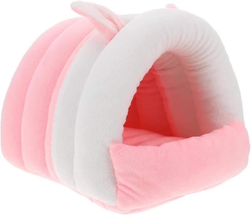 Pet Warm House for Small Animals Cozy Cotton Bed Soft Nest for Hamsters Rabbits Guinea Pigs Squirrels Hedgehogs Pink L Size Indoor Resting Habitat - Image 1