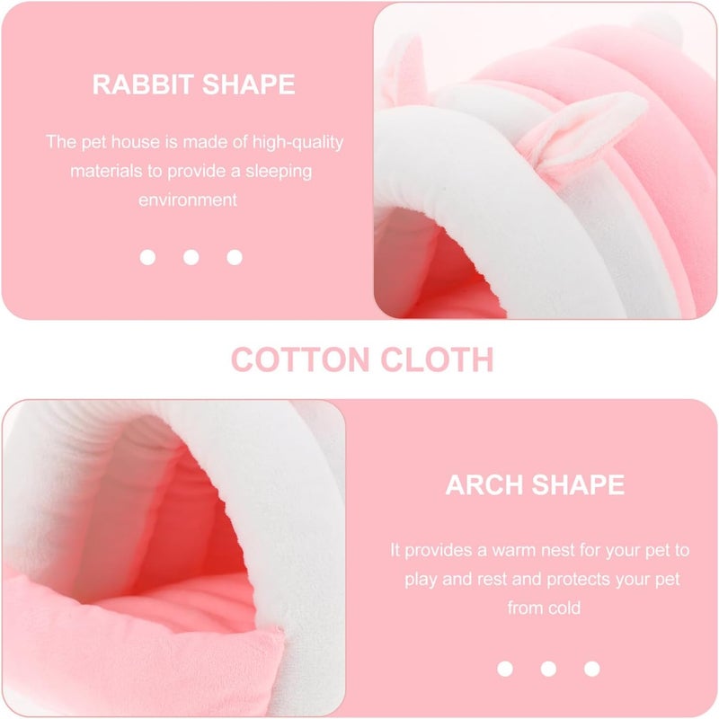 Pet Warm House for Small Animals Cozy Cotton Bed Soft Nest for Hamsters Rabbits Guinea Pigs Squirrels Hedgehogs Pink L Size Indoor Resting Habitat - Image 3