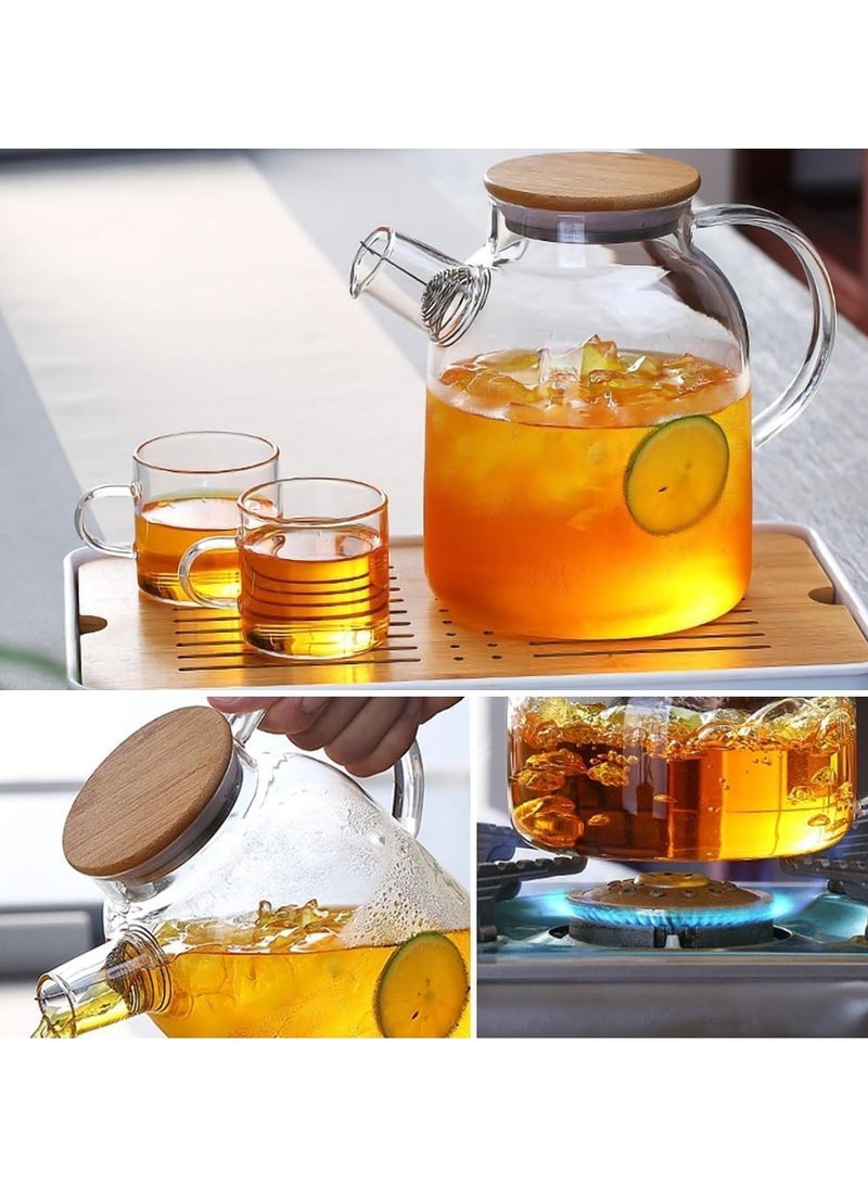 Hihonor Glass Water Pitcher,With Bamboo Lid and a Filter Coil,Capacity 1800ml, Four cups, Heat Resistant Glass Water Jug,for Tea, Coffee, Stovetop,Milk, Juice, Iced Tea (With 4 Cups)  - Image 5