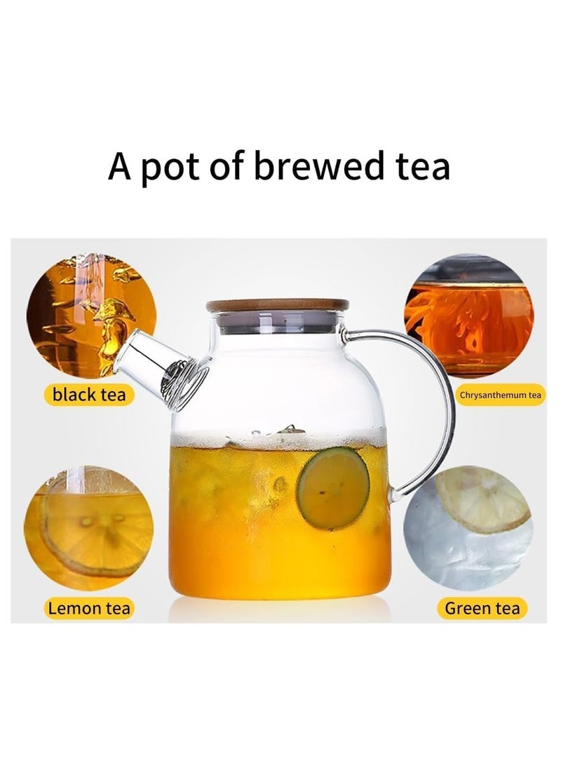 Hihonor Glass Water Pitcher,With Bamboo Lid and a Filter Coil,Capacity 1800ml, Four cups, Heat Resistant Glass Water Jug,for Tea, Coffee, Stovetop,Milk, Juice, Iced Tea (With 4 Cups)  - Image 2