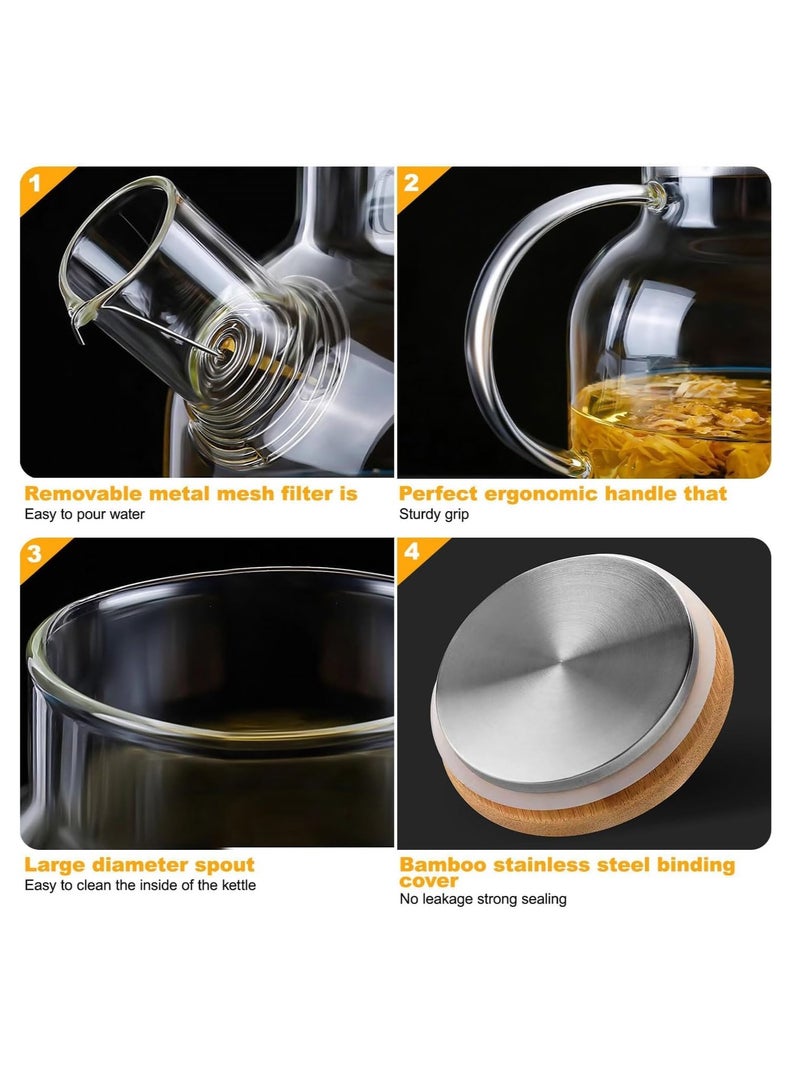 Hihonor Glass Water Pitcher,With Bamboo Lid and a Filter Coil,Capacity 1800ml, Four cups, Heat Resistant Glass Water Jug,for Tea, Coffee, Stovetop,Milk, Juice, Iced Tea (With 4 Cups)  - Image 3