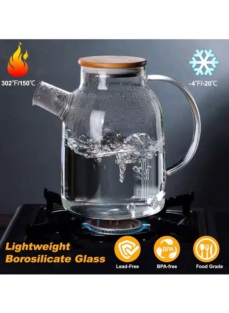 Hihonor Glass Water Pitcher,With Bamboo Lid and a Filter Coil,Capacity 1800ml, Four cups, Heat Resistant Glass Water Jug,for Tea, Coffee, Stovetop,Milk, Juice, Iced Tea (With 4 Cups)  - Image 4