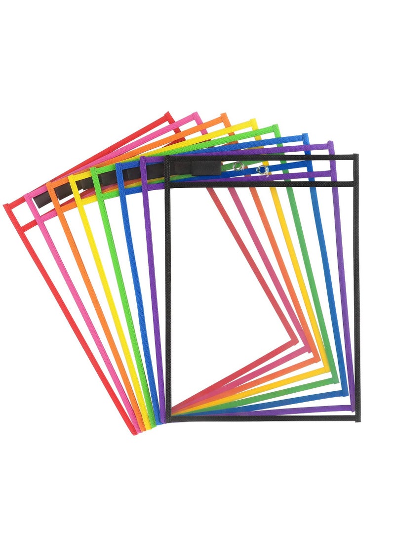 Generic Dry Erase Pocket, 8 Assorted Colors, Ticket Holders Clear Plastic Sleeves Sheet Protectors for Classroom Supplies, School, Office, Home for Teachers, Students  - Image 1