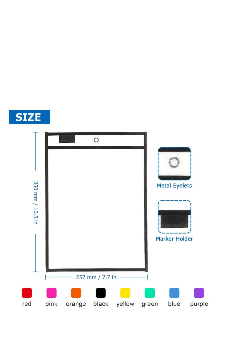 Generic Dry Erase Pocket, 8 Assorted Colors, Ticket Holders Clear Plastic Sleeves Sheet Protectors for Classroom Supplies, School, Office, Home for Teachers, Students  - Image 2
