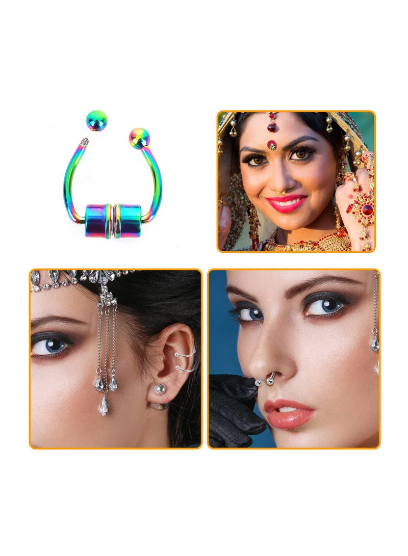 Magnetic Septum Nose Ring, Horseshoe Fake Nose Septum Rings Non-Pierced Clip On Nose Hoop Rings Stainless Steel Faux Reusable Nose Ring Hoop for Women Men, 5Pcs