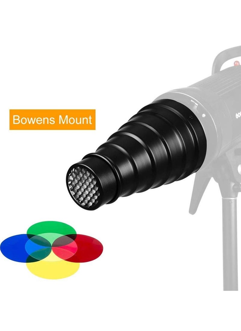 Generic SN-01 Metal Conical Snoot with Honeycomb Grid 5pcs Color Filter Kit for Bowens Mount Studio strobe monolight  - Image 2