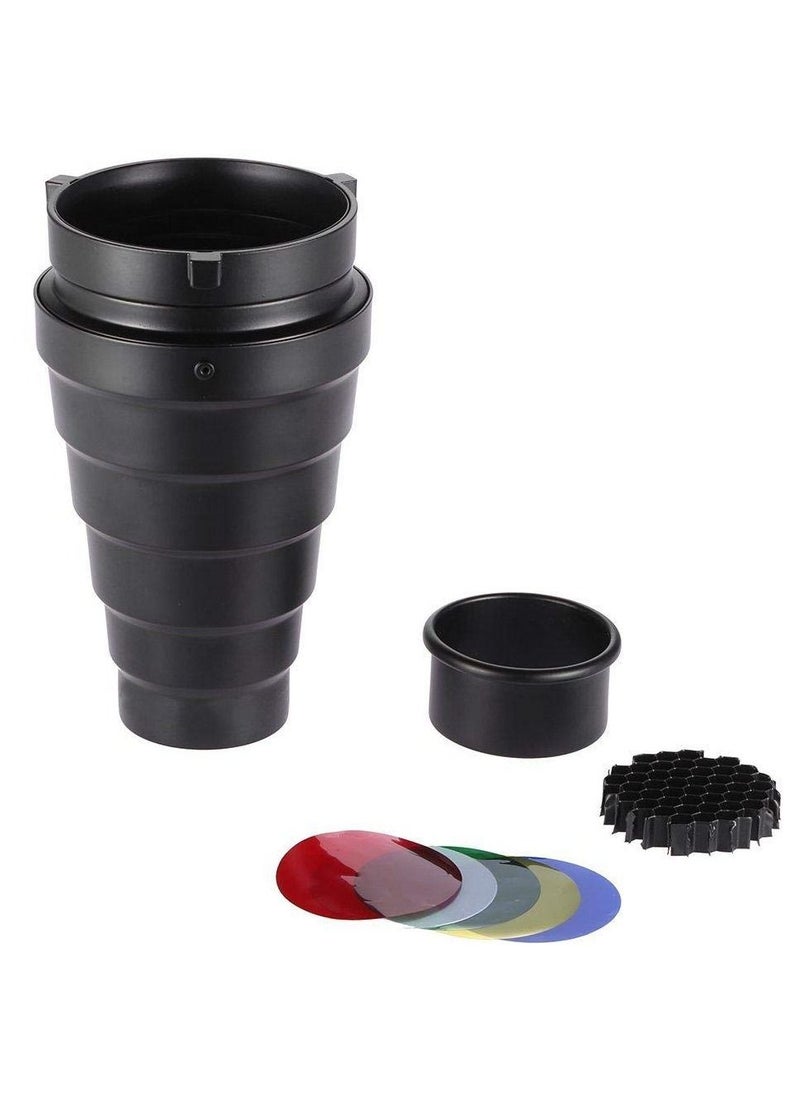 Generic SN-01 Metal Conical Snoot with Honeycomb Grid 5pcs Color Filter Kit for Bowens Mount Studio strobe monolight  - Image 1