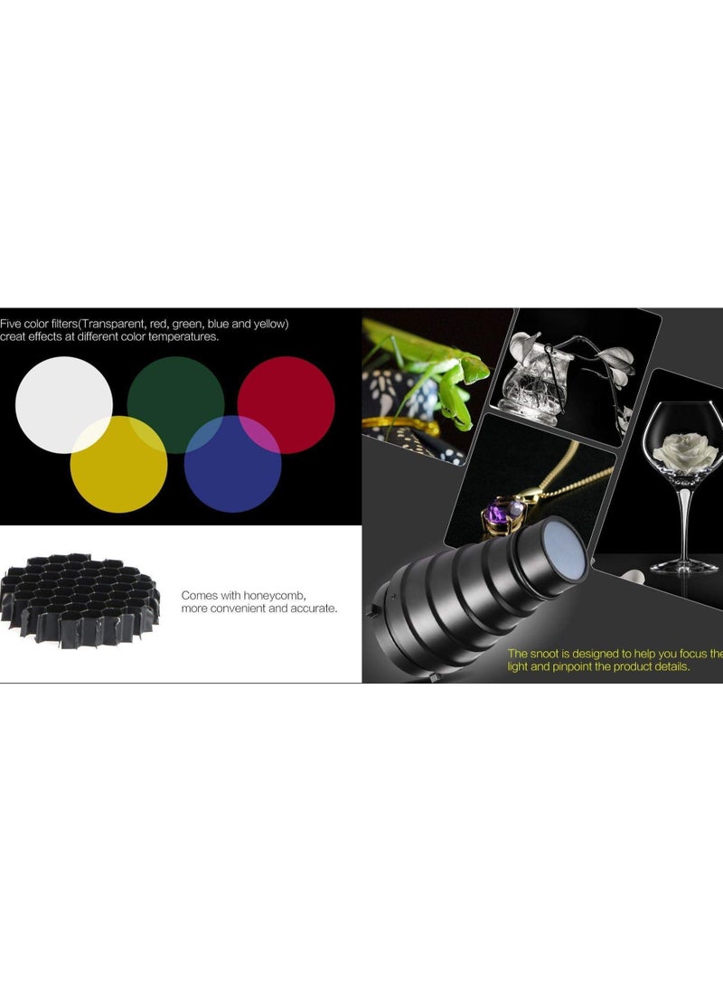 Generic SN-01 Metal Conical Snoot with Honeycomb Grid 5pcs Color Filter Kit for Bowens Mount Studio strobe monolight  - Image 3