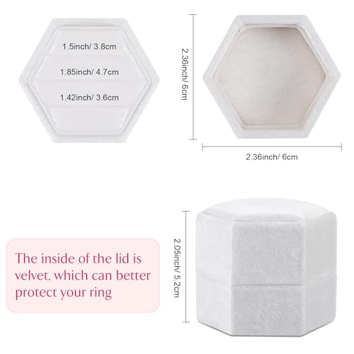 WantGor Velvet Jewelry Ring Box, 3 Slots Hexagon Ring Gift Box Vintage Ring Display Holder Case for Wedding Ceremony Proposal Engagement (White) - Image 3