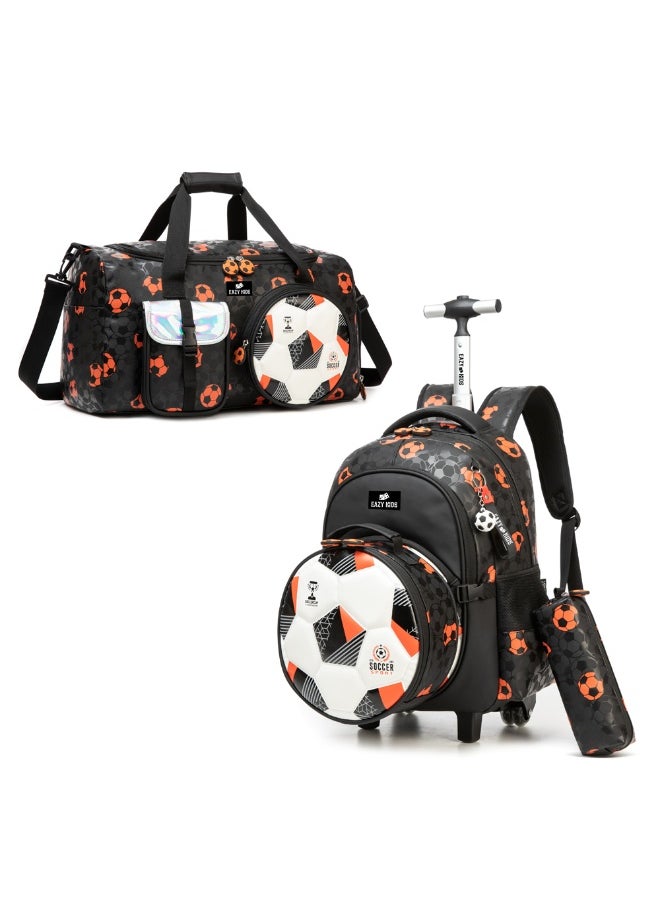 Eazy Kids Eazy Kids Trolley 18" School Bag Set of 4 w/ Duffle bag, Lunch Bag and Pencil Case - Football Black  - Image 1