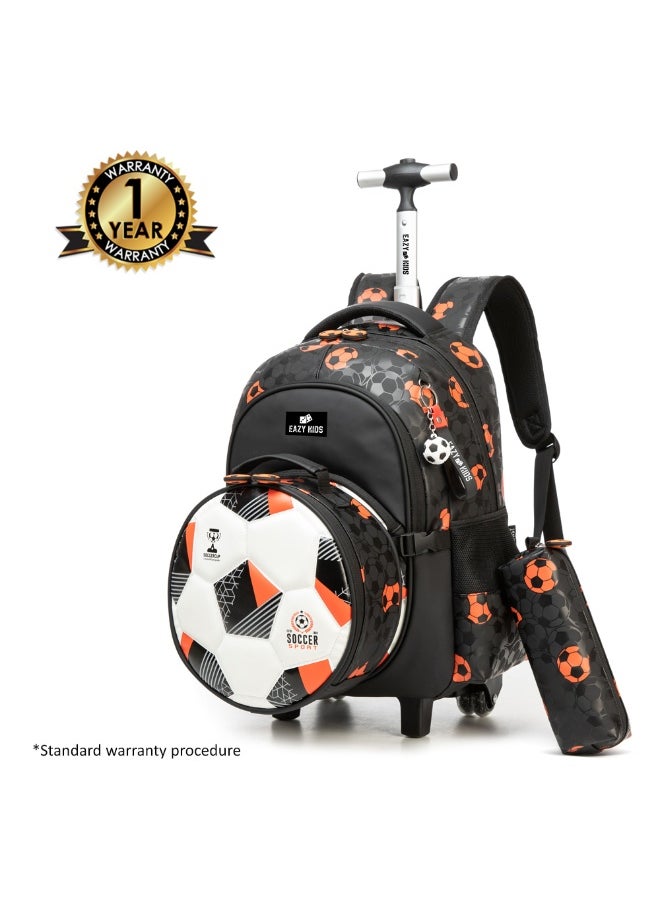 Eazy Kids Eazy Kids Trolley 18" School Bag Set of 4 w/ Duffle bag, Lunch Bag and Pencil Case - Football Black  - Image 2