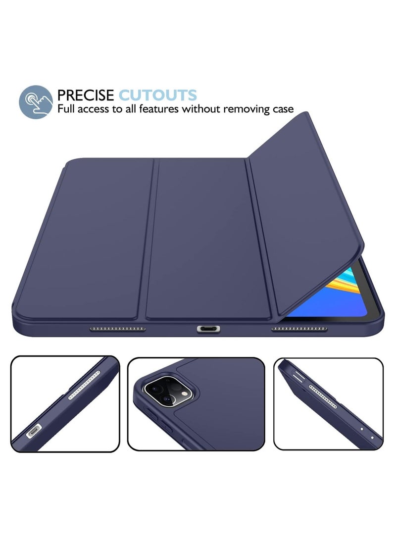 DUSALA iPad Pro 11 Inch Case M4 2024 (5th Generation) with Pencil Holder, [Support Pencil Pro and Pencil (USB-C)], Trifold Stand Smart Case with Soft TPU Back, Auto Wake/Sleep (Navy) - Image 4