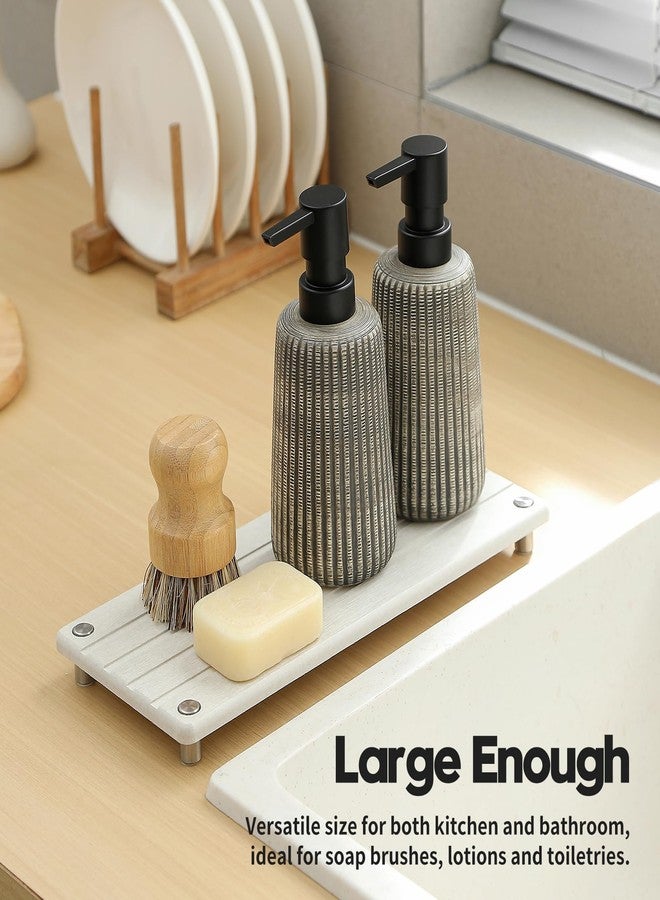 Razborci Instant Dry Sink Caddy Kitchen Sink Organizer, Quick Drying Stone Tray Diatomite Sponge Holder Soap Dish, Bathroom Countertop Fast Dry Water Absorbing Vanity Rack, Beige,12" x 5" - Image 3