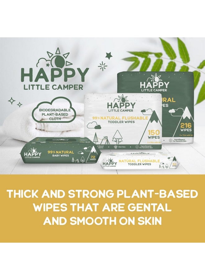 Happy Little Camper Happy Little Camper Natural Baby Wipes Unscented - Hypoallergenic & Chlorine-Free Wet Wipes with Aloe Vera, Chamomile and Pomegranate Extract - Gentle on Sensitive Skin - 216 Count - Image 3