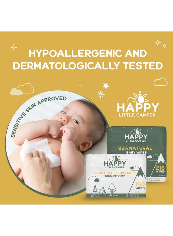Happy Little Camper Happy Little Camper Natural Baby Wipes Unscented - Hypoallergenic & Chlorine-Free Wet Wipes with Aloe Vera, Chamomile and Pomegranate Extract - Gentle on Sensitive Skin - 216 Count - Image 1