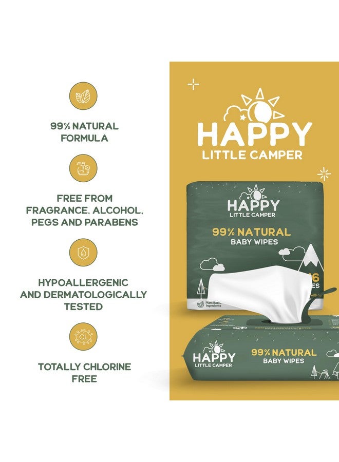 Happy Little Camper Happy Little Camper Natural Baby Wipes Unscented - Hypoallergenic & Chlorine-Free Wet Wipes with Aloe Vera, Chamomile and Pomegranate Extract - Gentle on Sensitive Skin - 216 Count - Image 2