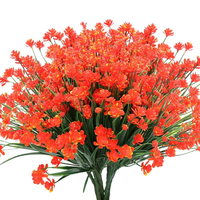 URSTOUD Artificial FlowersFake Greenery Faux Plastic Bushes Fake Shrubs UV Resistant Faux Plastic Plants for Wedding Hanging Bouquet Indoor Outdoor Home Garden Office Table Vase 6PCS Orange Red