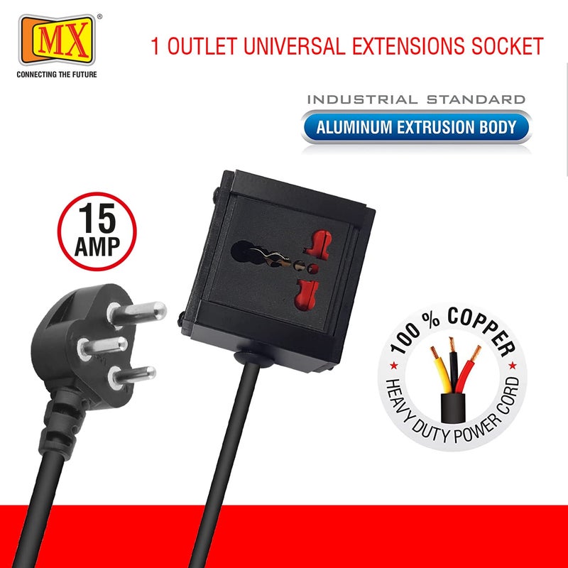 MX 3 دبابيس سلك تمديد مقبس واحد ثقيل الوزن سلك طاقة طويل 10 متر 2500 واط 6 أمبير إلى 16 أمبير محول قابس 075 مم مربع مع علامة ISI غطاء أمان 6 أمبير إلى 16 أمبير لوحة تمديد - Image 4