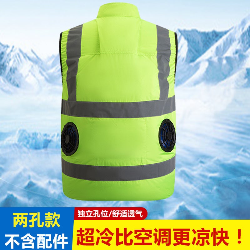 Summer Reflective Vest Electric Fan Clothes Cooling Work Clothes Refrigeration Air Conditioning Clothing Vest Mens and Womens Workers Sanitation Clothing Fluorescent green 1 piece + single garment [excluding accessories] 