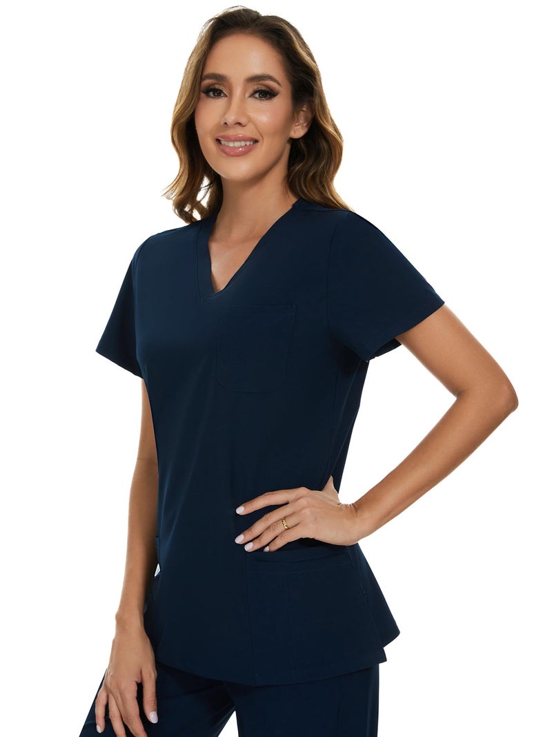 COZYFIT Scrubs for Women Set - Stretch V-Neck Scrub Top & Jogger Pant with 8 Pockets, Yoga Waistband, Anti Wrinkle, Slim Fit Women Scrubs - Navy Blue, XXL - Image 4