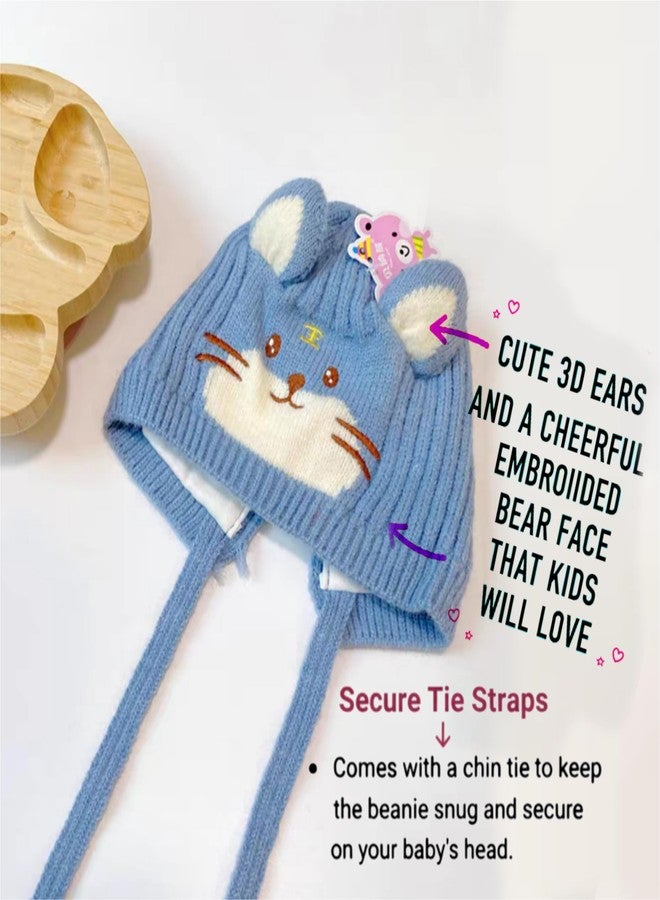 REFFER Wool Baby Winter Caps Unisex Beanie Fit For 3 Months To 4 Years Old Toddler Baby Winter Caps For Kids Boy's And Girl's Free Size (Sky Blue) - Image 3