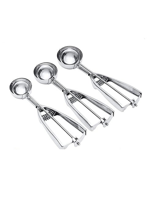 3 Pcs Ice Cream Scoop, Stainless Steel Ice Cream Scooper with Trigger Release, Large/Medium/Small Cookie Scooper for Baking, Cookie Scoops for Baking Set of 3 with Cookie Dough Scoop
