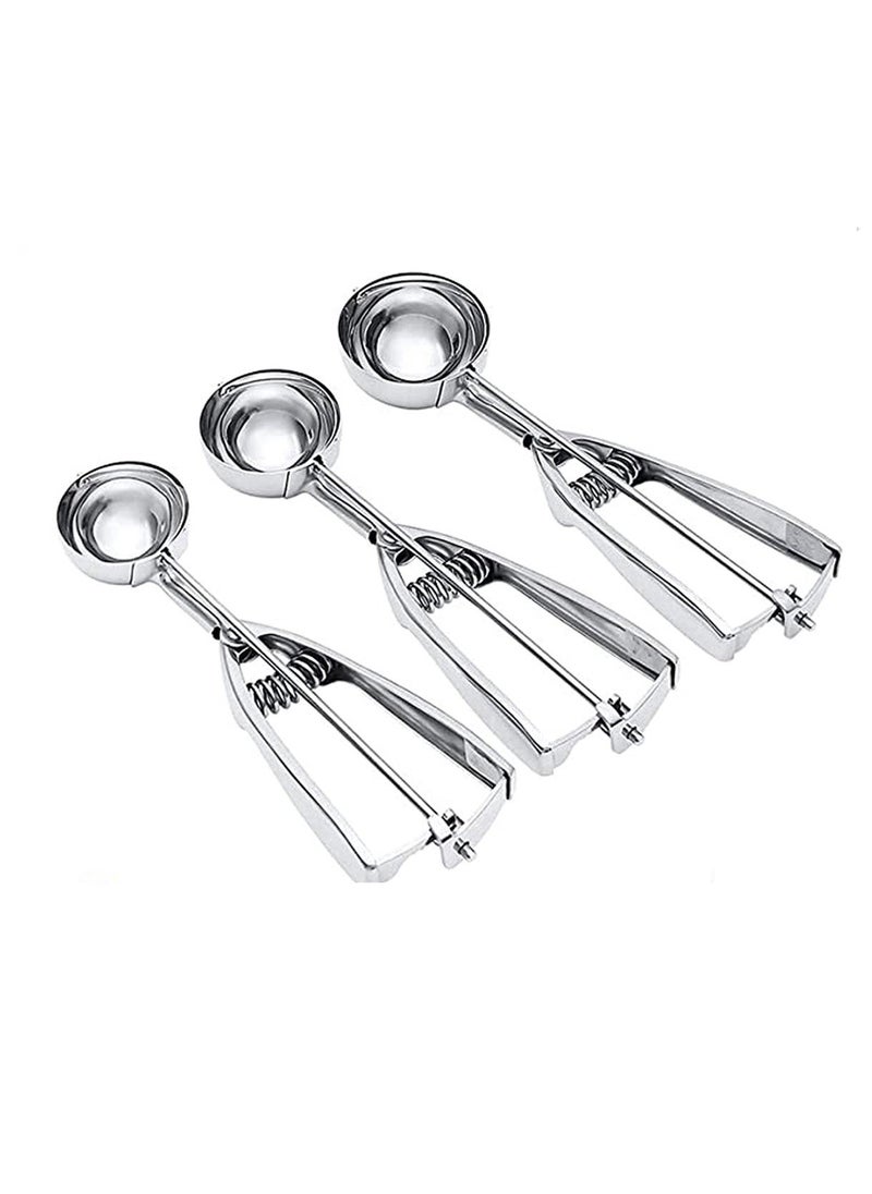 3 Pcs Ice Cream Scoop, Stainless Steel Ice Cream Scooper with Trigger Release, Large/Medium/Small Cookie Scooper for Baking, Cookie Scoops for Baking Set of 3 with Cookie Dough Scoop