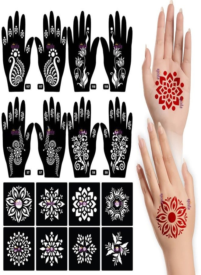 Apcute 18pc Combo Pack Mehandi Stencil Sticker, Mehendi stencil bridal, Tatoo Heena Mehndi Design Sticker for Women, Girls and Kids, Quick and Easy to use - 18PC-117-118-57-58 - Image 1