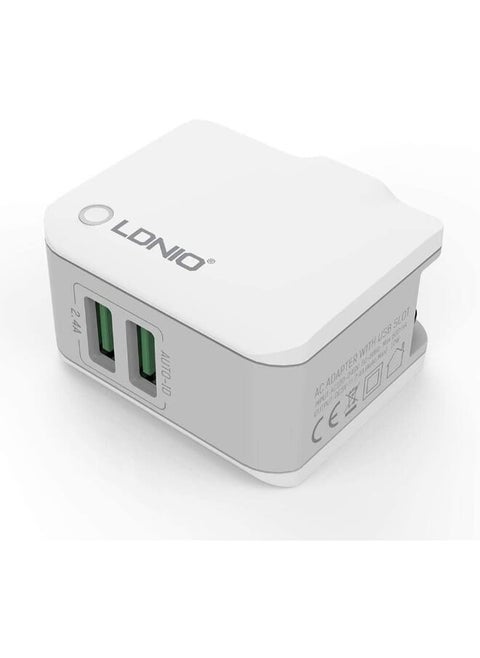 A2203 High Quality EU Plug Fast Travel Charger LED Display Dual USB Port 12W With Lightning USB Cable - White