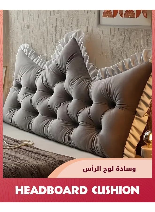 قائمة المنتجات ذات الصلة وسادة الرأس,وسادة على شكل التاج على جانب السرير مع الحواف المتحركة,قراءة وسادة السرير الناعمة مع الضماد,مناسبة لمشاهدة التلفزيون,قراءة الرأس مكبر,90X55X16CM,رمادي,, - Image 2