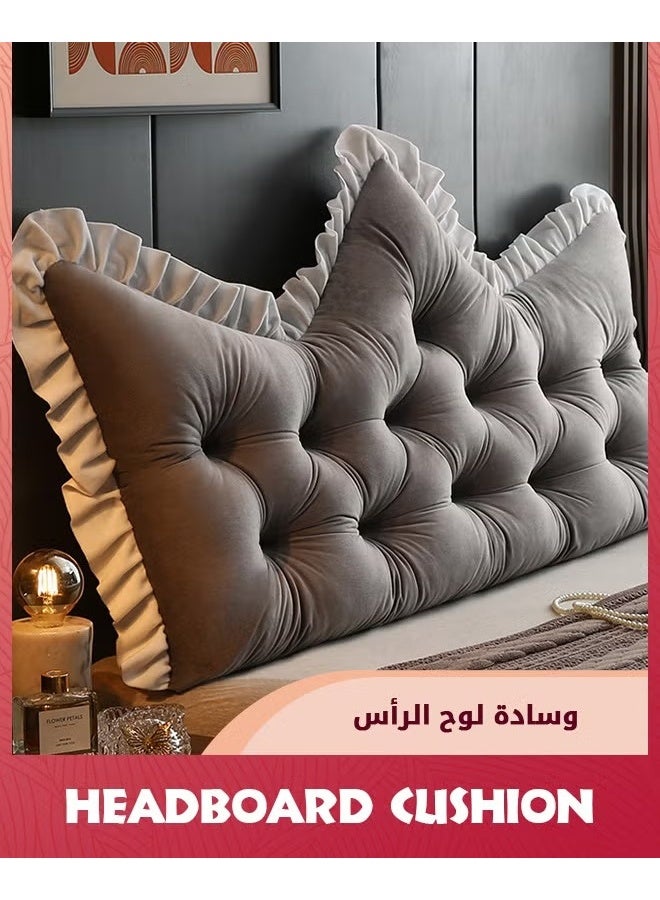 قائمة المنتجات ذات الصلة وسادة الرأس,وسادة على شكل التاج على جانب السرير مع الحواف المتحركة,قراءة وسادة السرير الناعمة مع الضماد,مناسبة لمشاهدة التلفزيون,قراءة الرأس مكبر,90X55X16CM,رمادي,, - Image 1