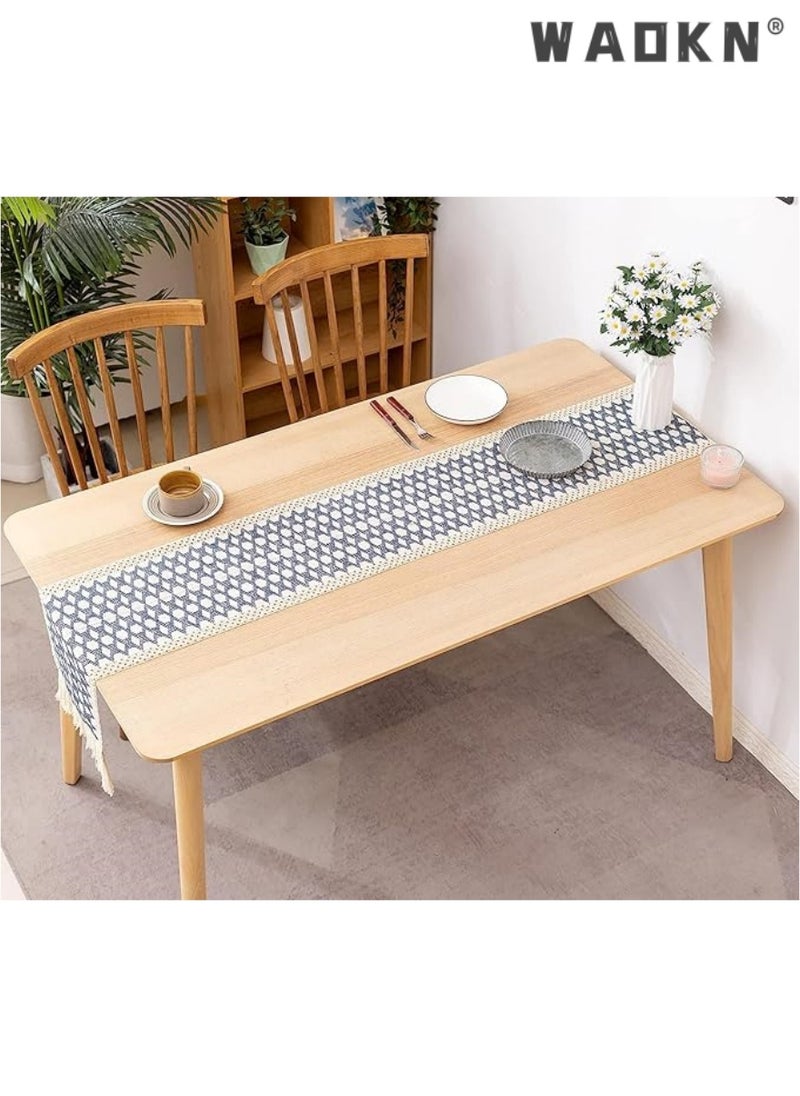 WAOKN Table Runner, 30 * 180 CM Burlap Table Runner for Modern Farmhouse Decor, Natural Cotton Woven Runner with Tassels for Wedding Party Farmhouse Dining Table Decor  - Image 3