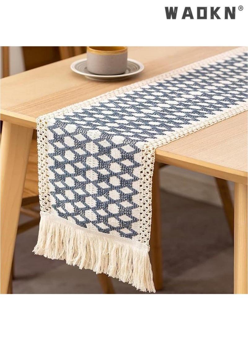 WAOKN Table Runner, 30 * 180 CM Burlap Table Runner for Modern Farmhouse Decor, Natural Cotton Woven Runner with Tassels for Wedding Party Farmhouse Dining Table Decor  - Image 1