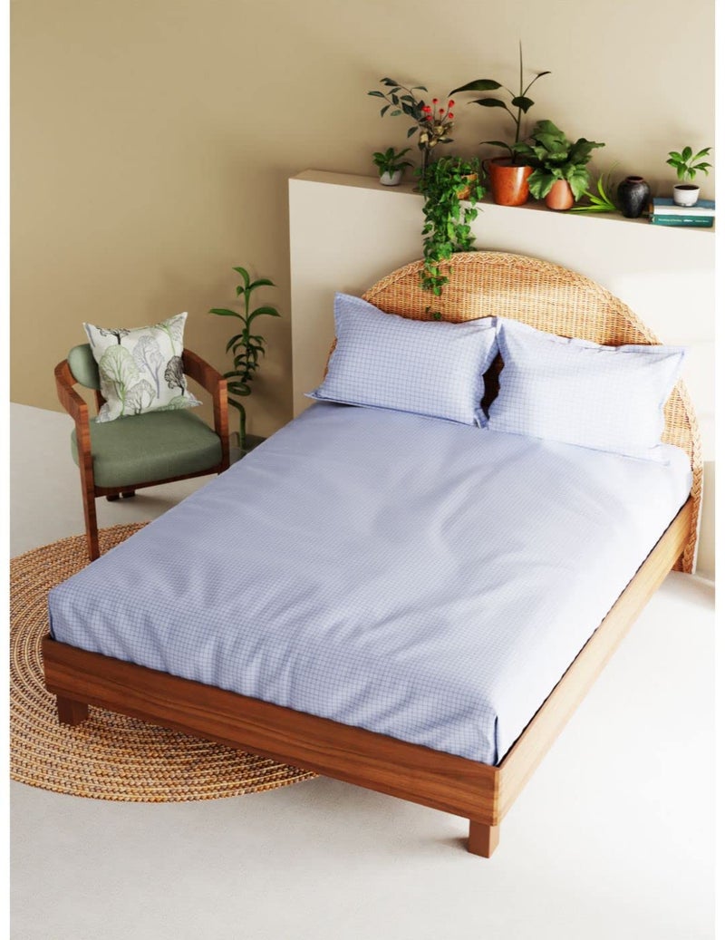 BIANCA Extra Soft 100% Satin Egyptian Cotton XL King Size Bedsheet with 2 Pillow Covers -3pc Set (Botanical) | 100% Extra Soft Satin Egyptian Cotton Designer | Checks-Blue - Image 3