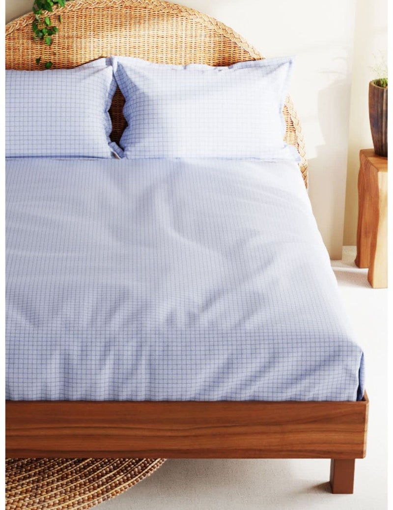 BIANCA Extra Soft 100% Satin Egyptian Cotton XL King Size Bedsheet with 2 Pillow Covers -3pc Set (Botanical) | 100% Extra Soft Satin Egyptian Cotton Designer | Checks-Blue - Image 2