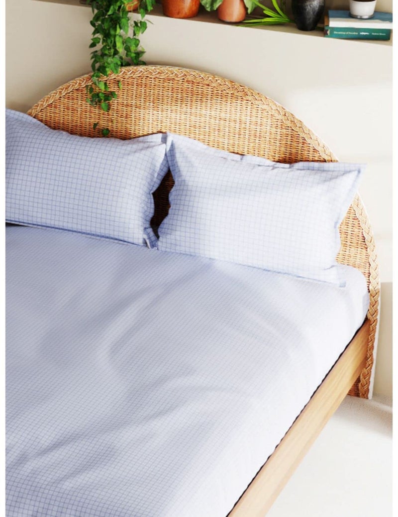 BIANCA Extra Soft 100% Satin Egyptian Cotton XL King Size Bedsheet with 2 Pillow Covers -3pc Set (Botanical) | 100% Extra Soft Satin Egyptian Cotton Designer | Checks-Blue - Image 4