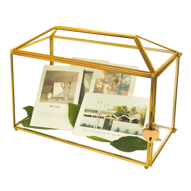 Gold Wedding Glass Card Box with Lock and Slot 126 x 59 x 90inch Clear Lock Box with Key Card Holder for Reception