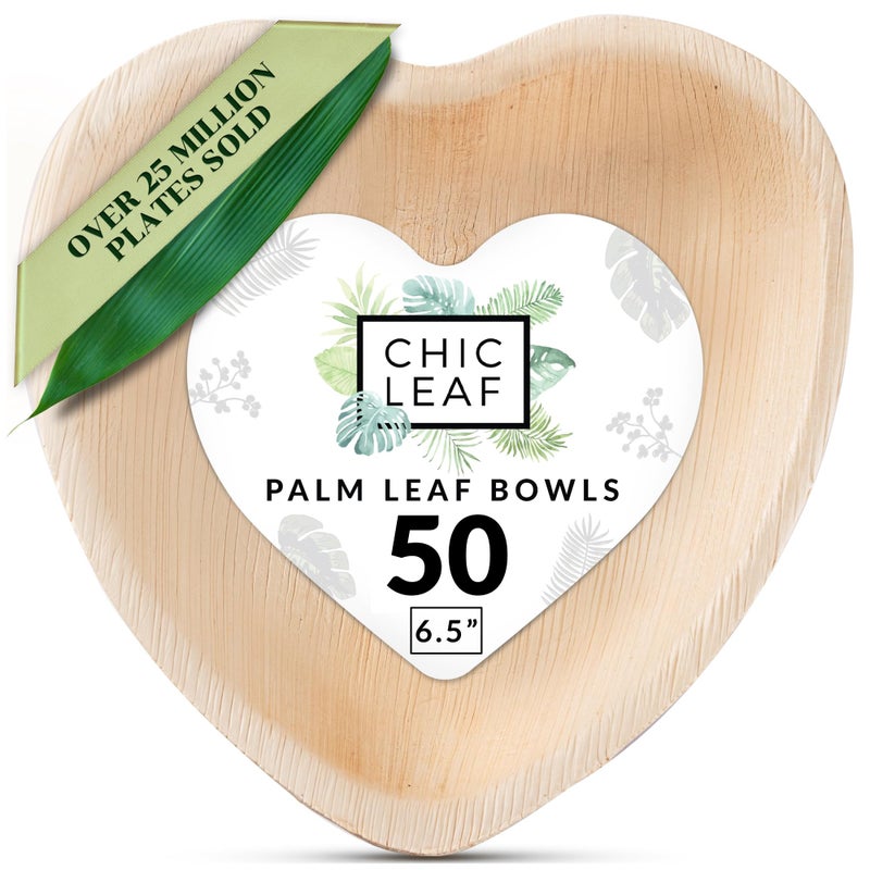 Chic Leaf Palm Leaf Bowls  Mini Disposable Heart Shaped Bamboo Plates for 4th of July  Paper Plates Alternative for Weddings  Parties  Biodegradable  Compostable Party Supplies 65  25 Pack