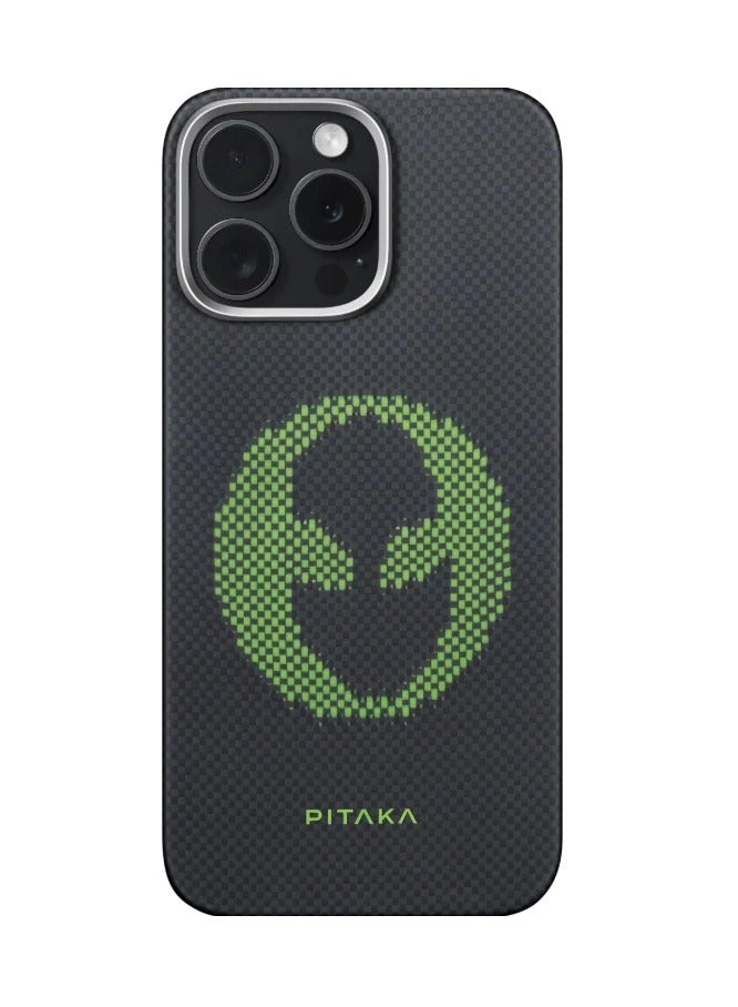 PITAKA pitaka for iPhone 16 Pro Case Compatible with MagSafe, Thin & Light iPhone 16 Pro Case with a Caseless Feel, Glow in The Dark, 1500D Aramid Fiber Woven Luminous Tactile Woven Case - Alien  - Image 2