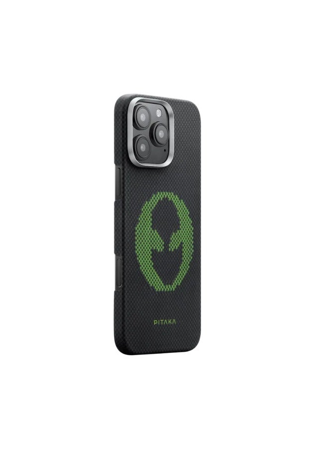 PITAKA pitaka for iPhone 16 Pro Case Compatible with MagSafe, Thin & Light iPhone 16 Pro Case with a Caseless Feel, Glow in The Dark, 1500D Aramid Fiber Woven Luminous Tactile Woven Case - Alien  - Image 3